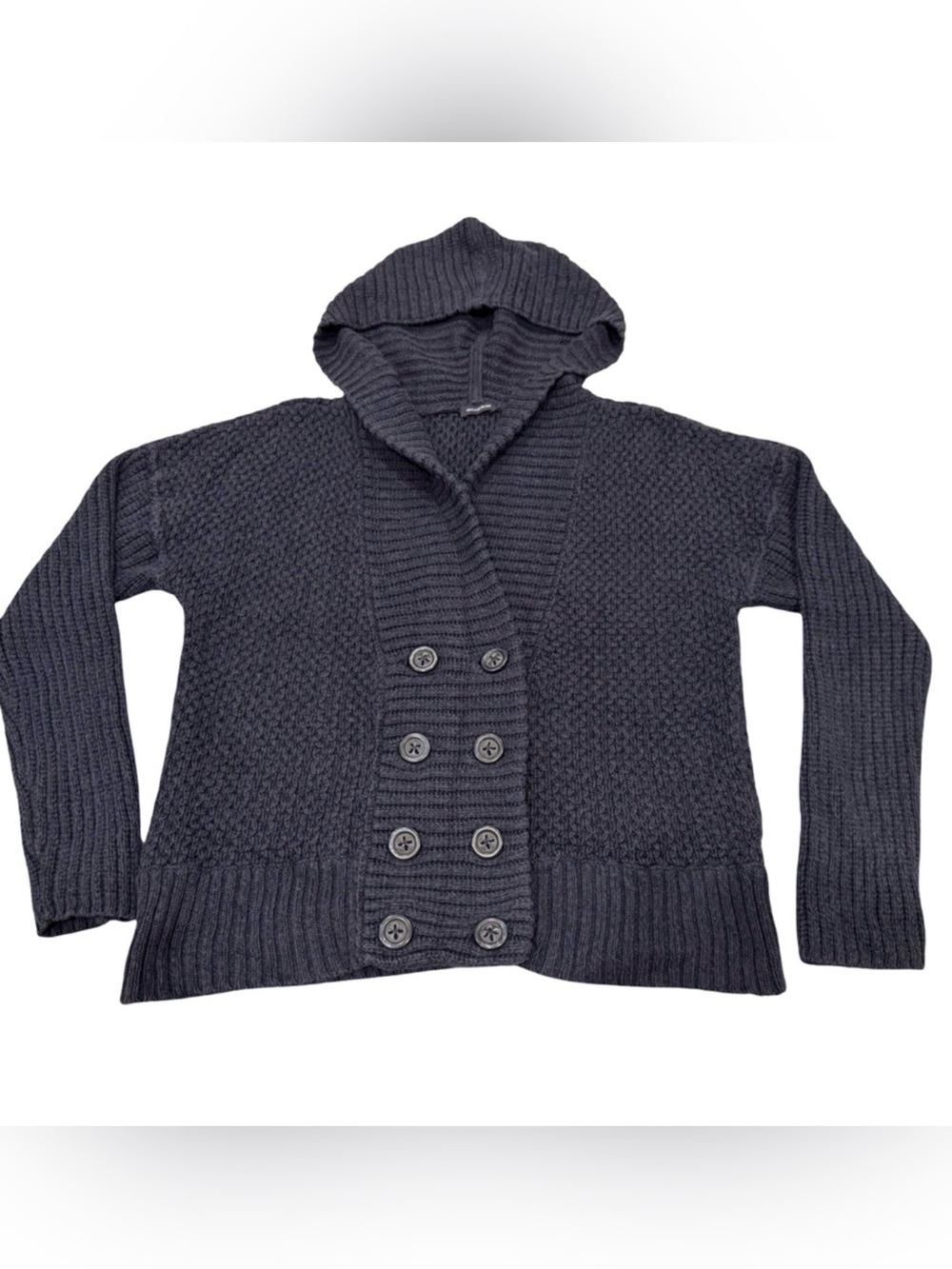 Magaschoni cashmere/cotton Knit Sweater hoodie heavyweight Navy size M button up